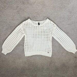 Savvi Off White Cotton Blend Luxury Boutique Light Sweater, On/Off Shoulder